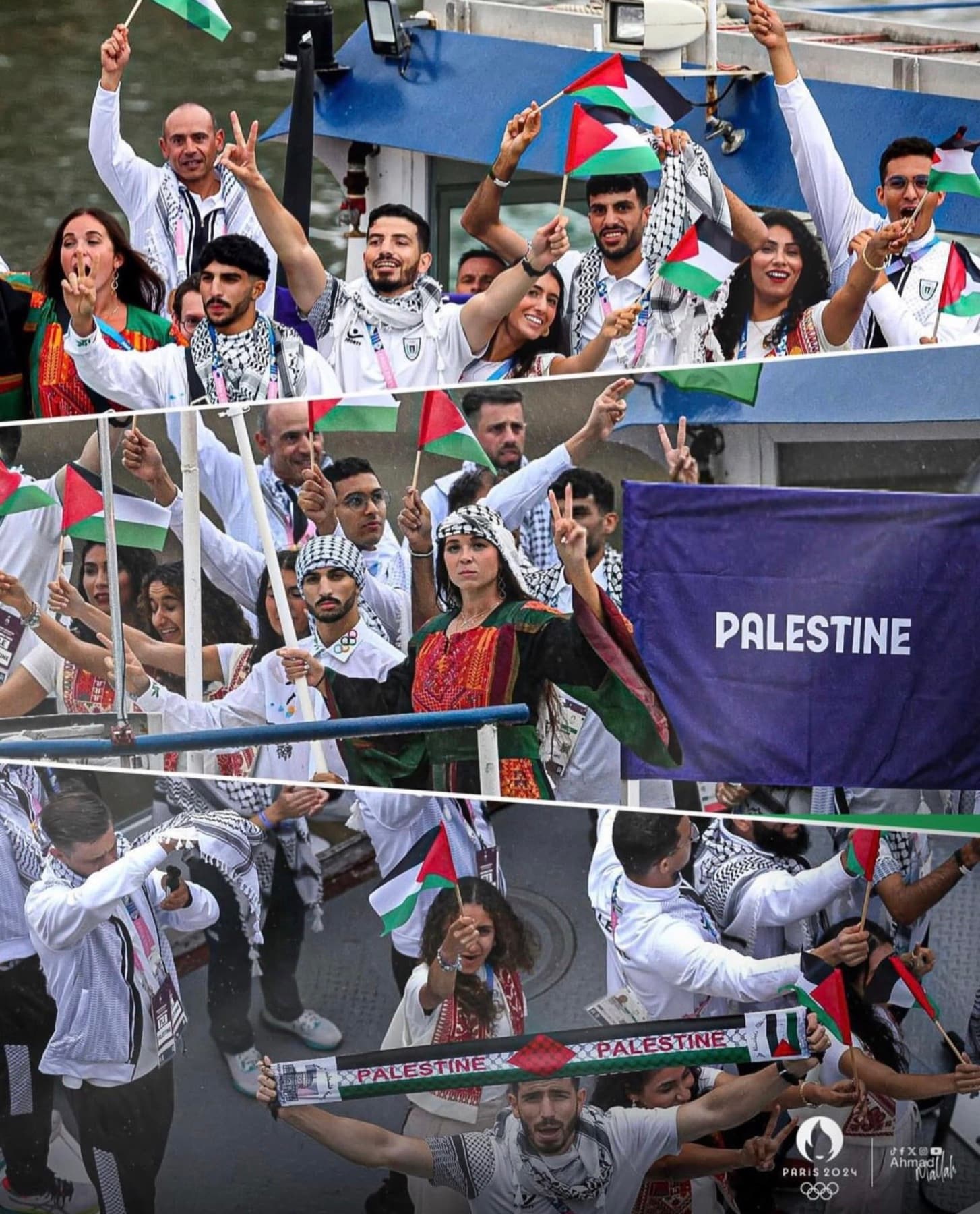 Palestinian delegation waving flags during the Olympic parade