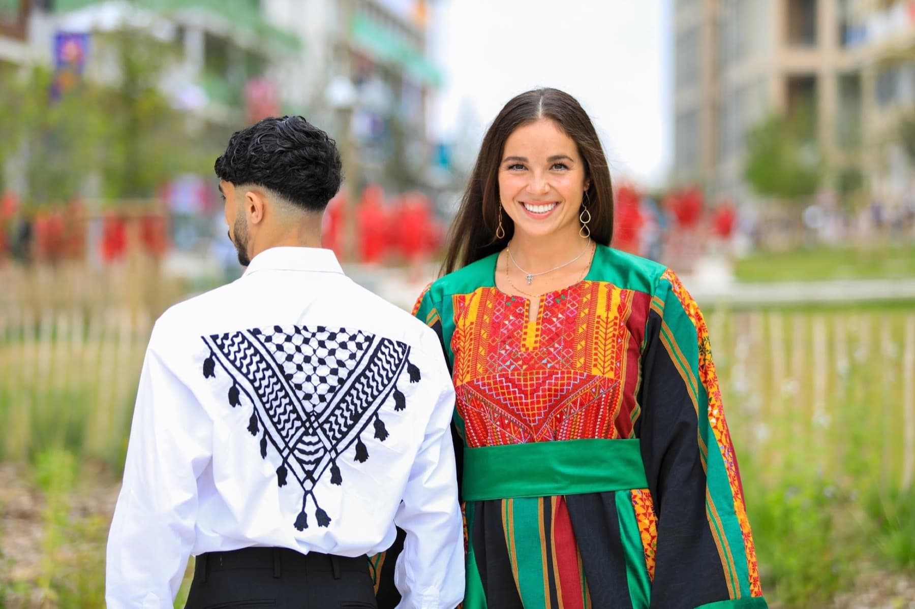 Palestinian Olympic team garments photographed at the rings
