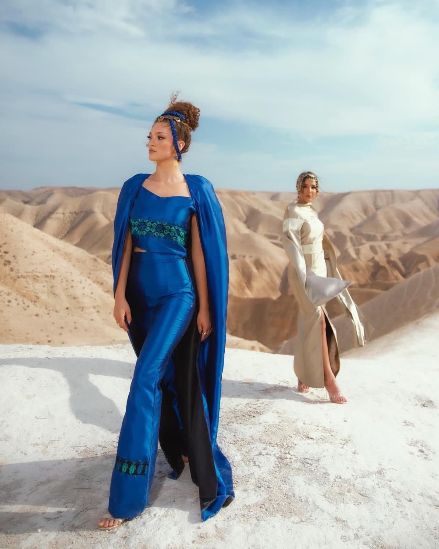 Cobalt blue motif look walking through desert