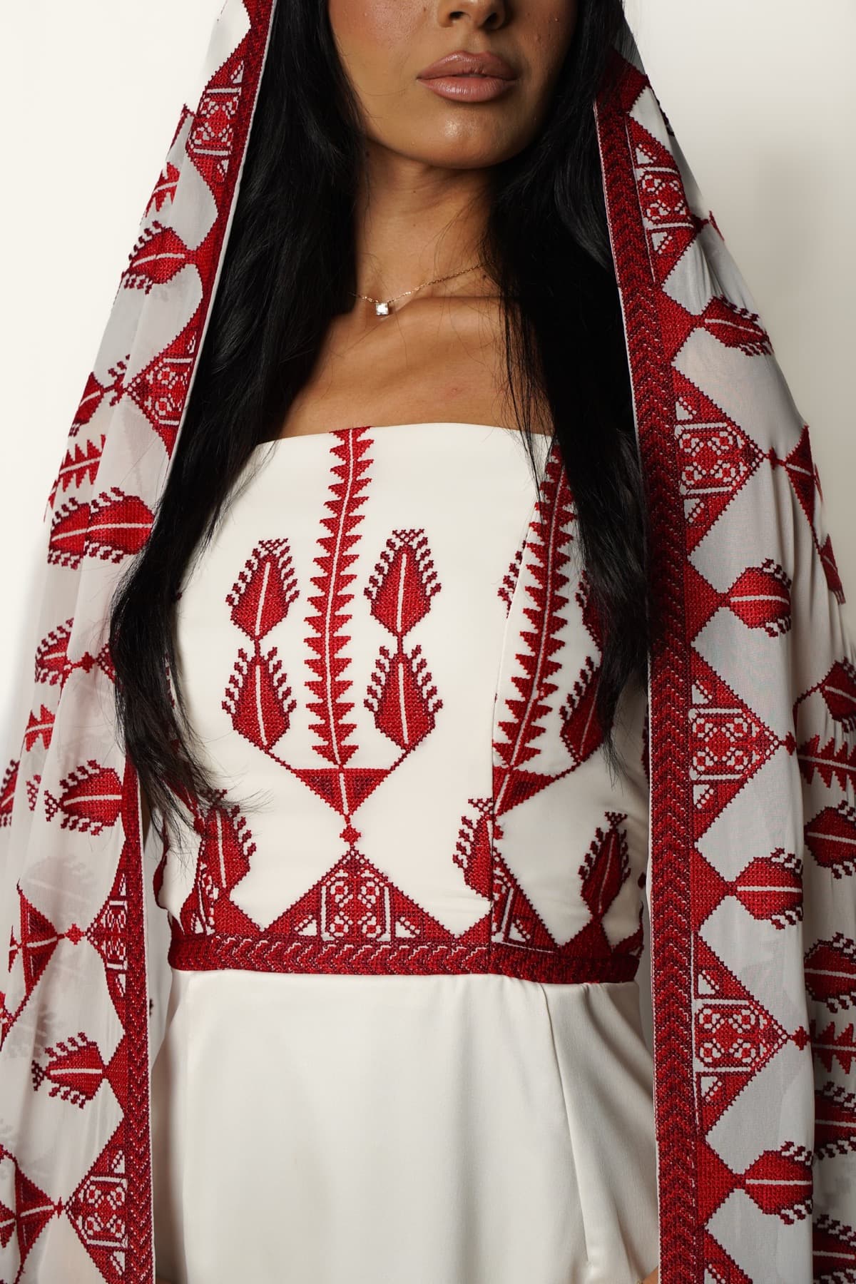 Red Veil embroidery detail