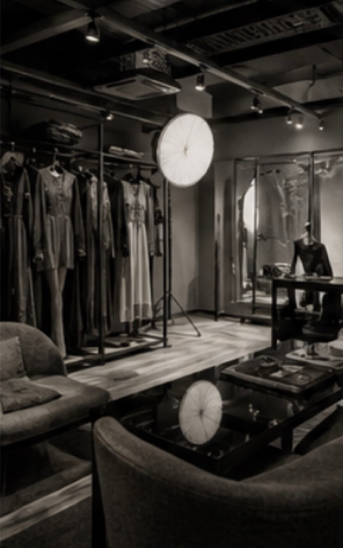 Atelier workspace with garments and work in progress